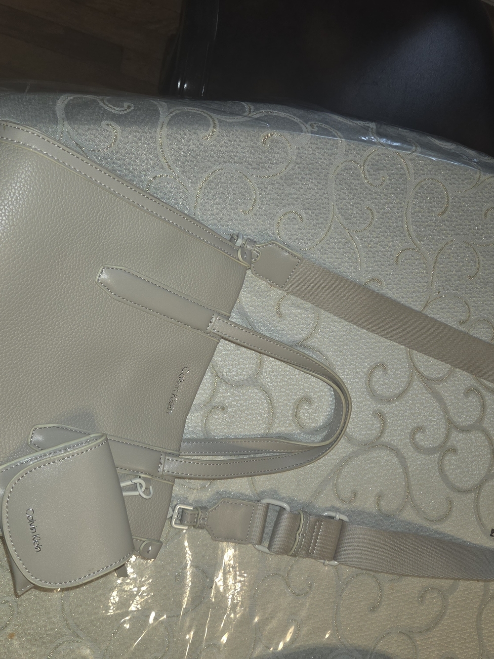 Calvin Klein Light Cream Tote with Removable Strap